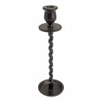 Side angle of the Corkscrew Taper Holder Black Large showing twisted design and round base on a white background.