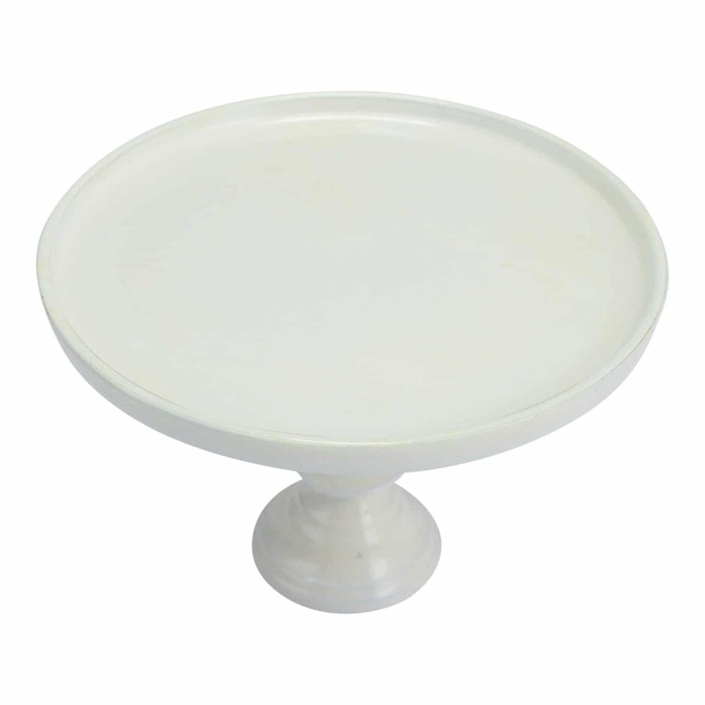 Top-down view of the Pedestal Off-White, highlighting the smooth surface and round tray design.