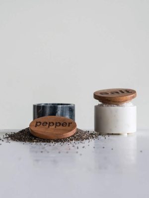 Pepper and salt cellar with wooden lid