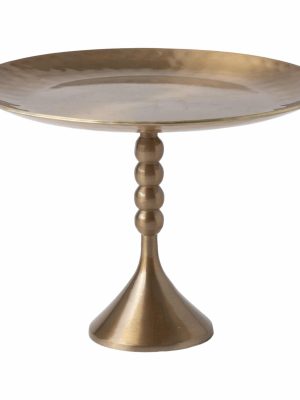 Angled side view of Brass Pedestal Large displaying its balanced proportions and graceful curves.