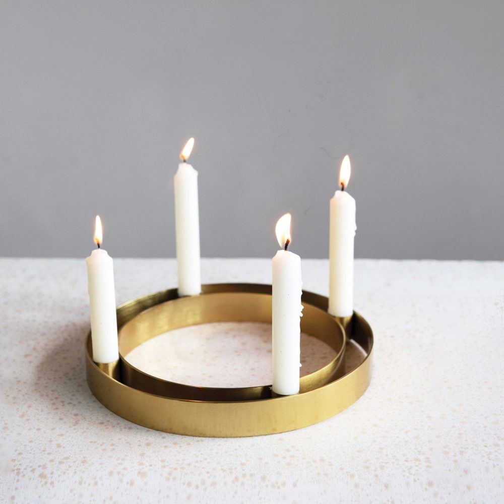 Be Made Hays, KS. Gold Metal Taper Candle Holder, Holds 4 Taper Candles Advent Christmas