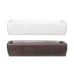 Side profile of two ceramic soap dishes with removable trays, showing thickness and shape.