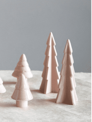 Be Made Hays, KS. Stoneware Christmas Trees in Pink Dull and Shiny 4.5 inches tall