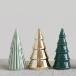 Be Made Hays, KS. Porcelain Christmas Tree Set of 3 Green, Gold, and Sage 3.5" Tall