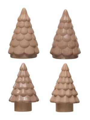 Be Made Hays, KS. Stoneware Christmas Trees in Pink Matte and Shiny with Wood Base 4 inches tall
