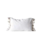 Be Made Hays, KS. Woven Cotton Slub Lumbar Pillow with Tassels in Cream Color