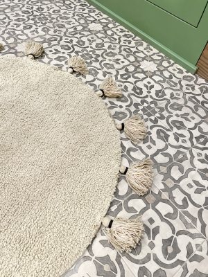 be made hays, ks. round tufted rug. neutral rug with tassels. boho home decor. made market co.