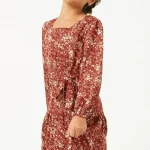 Be Made Hays, KS. Girls Tween Youth Hayden LA Floral Square Neck Dress with Long Puff Sleeve and Belted Waist