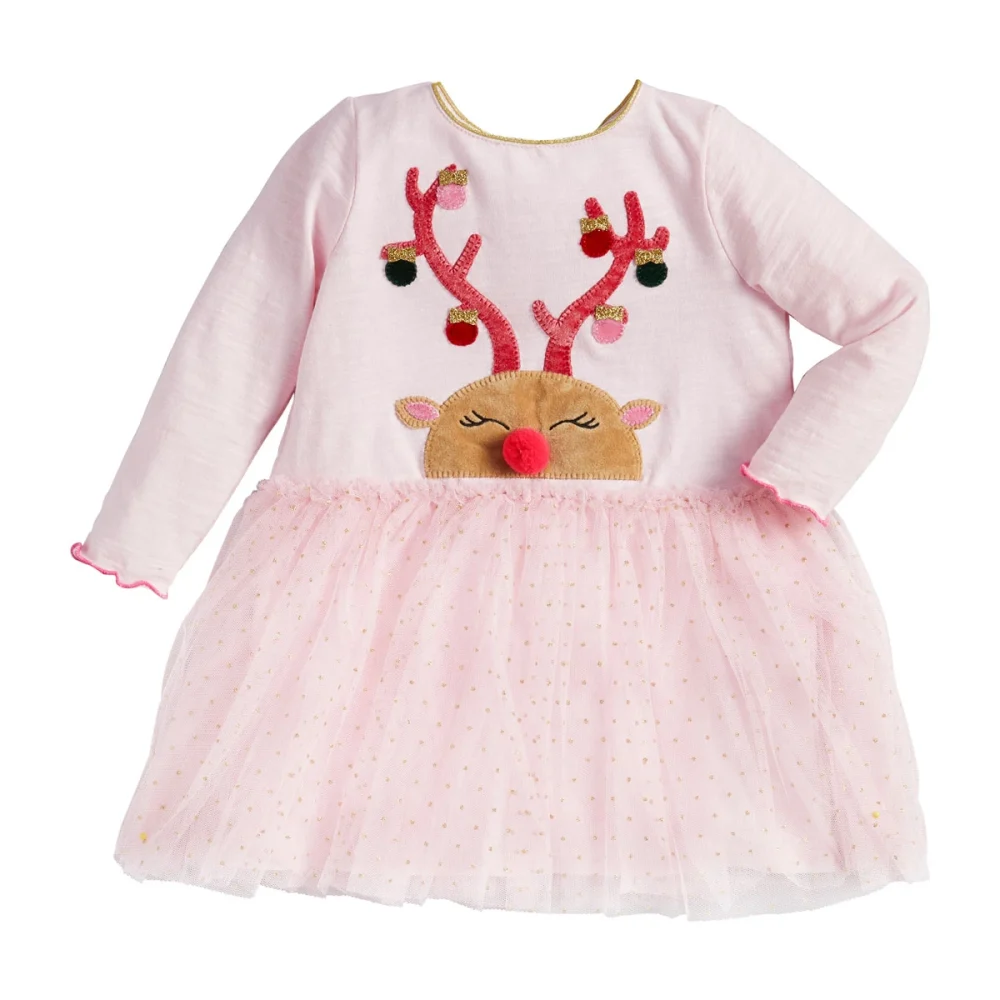 Be Made Hays, KS. Pink Kids Clothing Pink Reindeer Tunic Tutu Mesh Dress Cotton