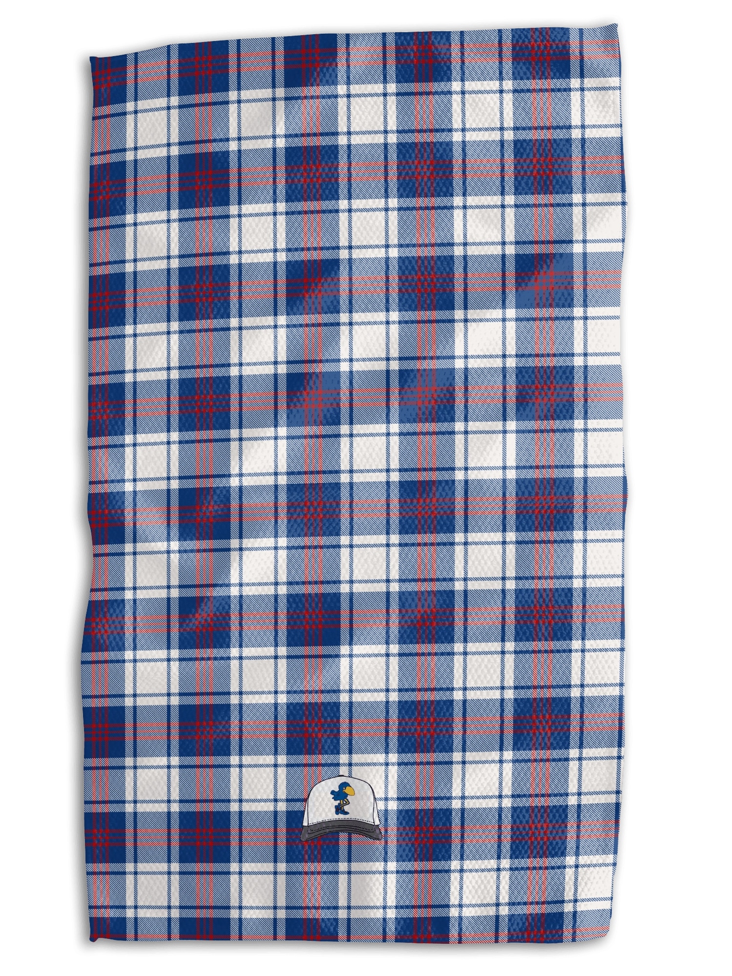 Kansas Jayhawks Hats Tea Towel featuring playful rows of KU hats with “Kansas,” “Lawrence,” and Jayhawk mascot designs, 18x30 microfiber towel.