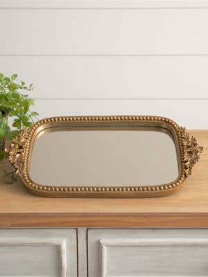 Beaded Gold Mirror Tray