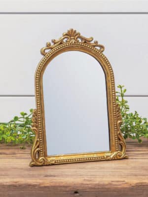 Beaded Gold Arched Tabletop Mirror
