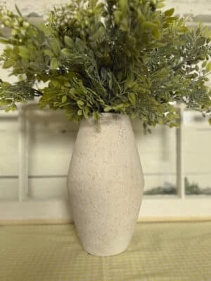 Large Rustic White Ceramic Vase With Weathered Finish Styled With Greenery
