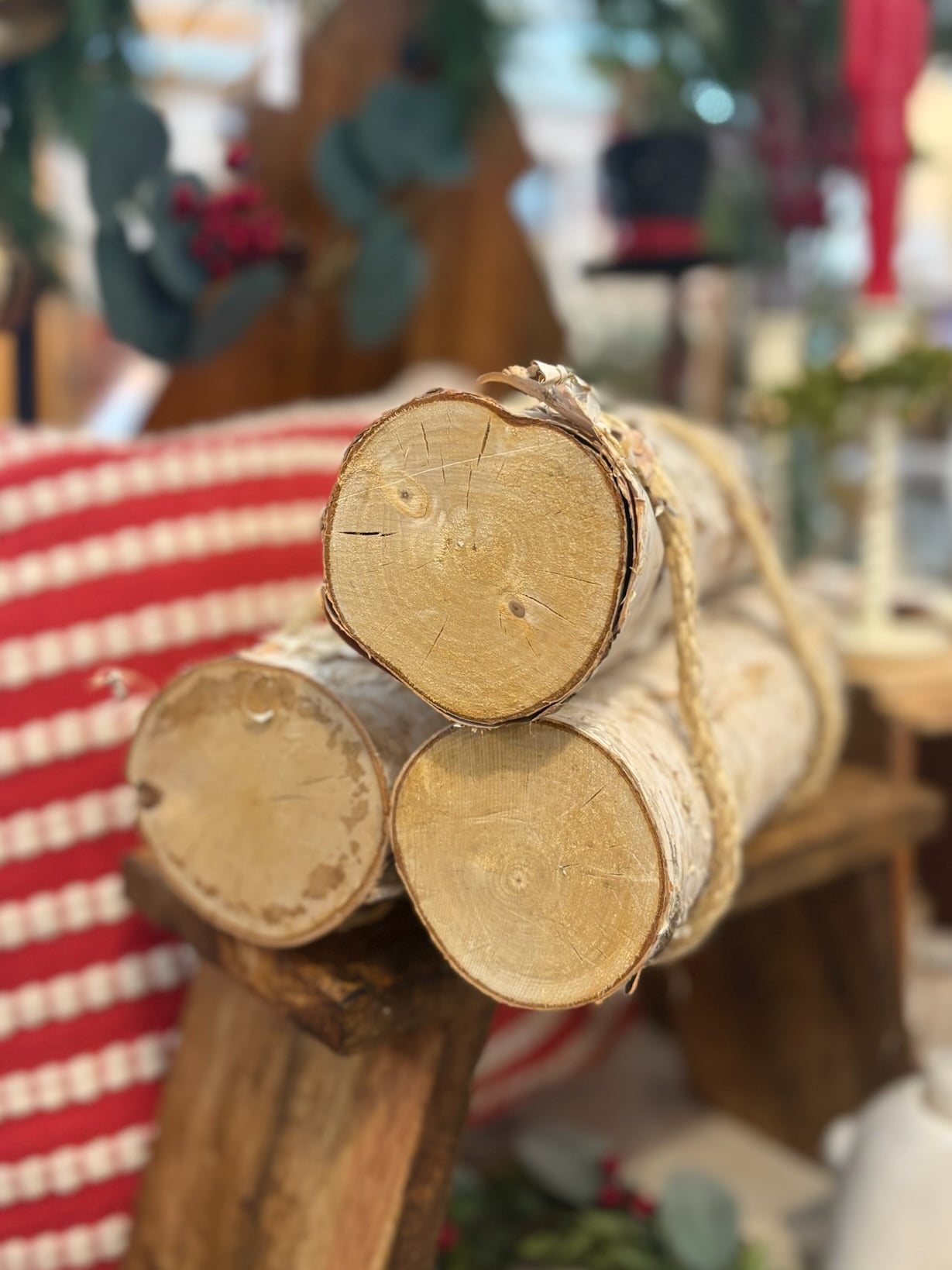 Decorative Birch Log Bundle shown from the end of the logs.