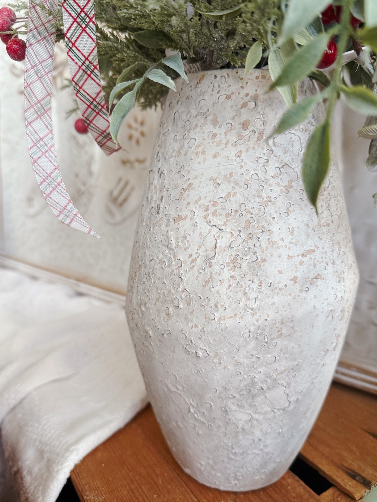 Close-up of the Large Rustic White Vase showing its soft white finish and natural weathered texture.