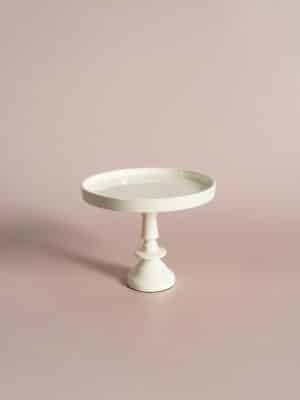 Off-white enamel pedestal stand for kitchen or home decor, small size with classic silhouette