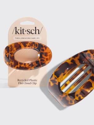 Flat Tortoise Cloud Clip made from recycled plastic with a flat-back design and tortoise finish. Available in medium and large sizes for all hair types.