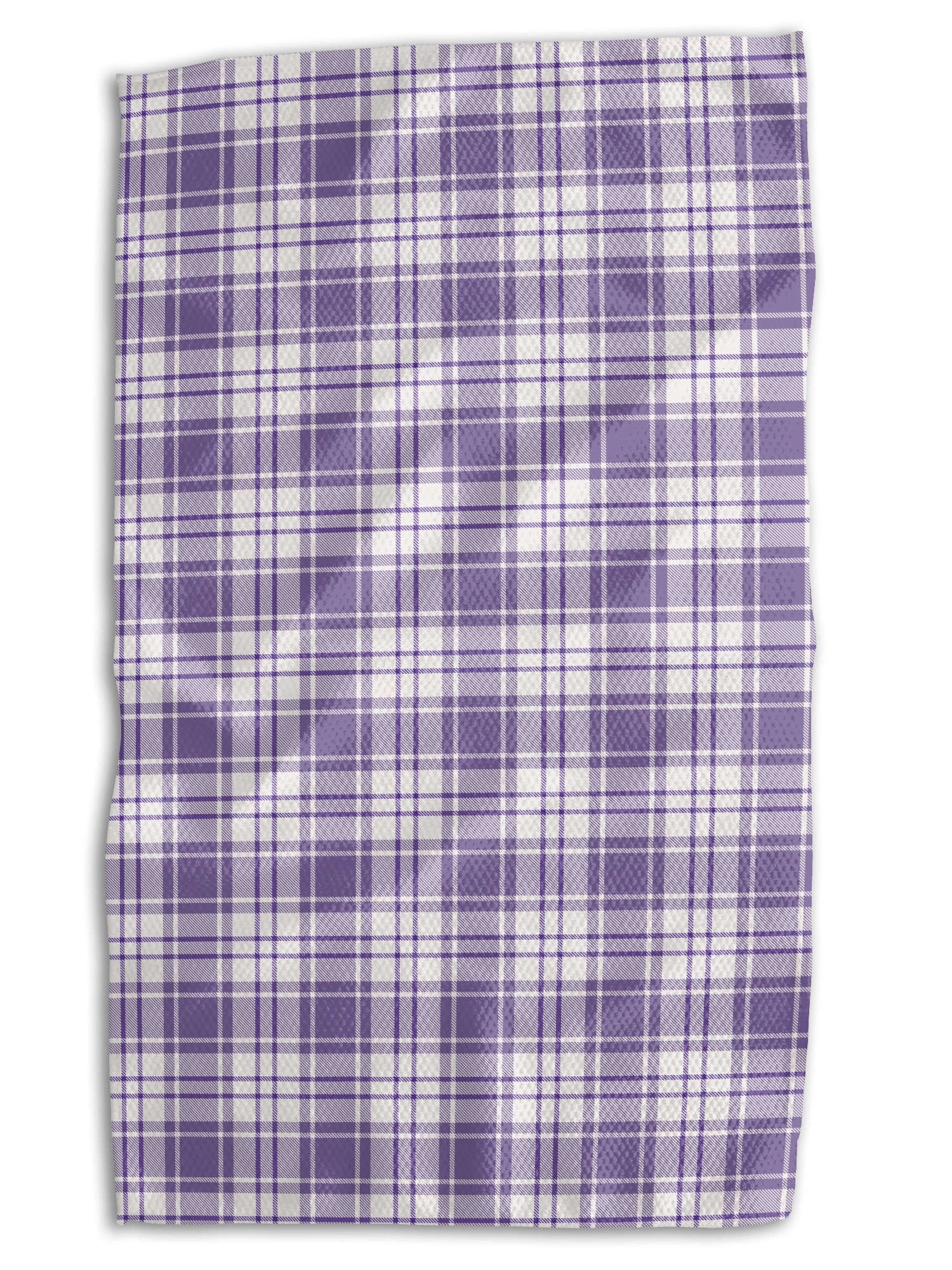 Kansas State Football Tea Towel featuring sketch-style landmarks, wheat fields, florals, and helmets, with purple plaid reverse side, oversized microfiber.