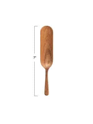 Single carved natural wood spoon shown vertically with a 7-inch measurement guide on a white background.