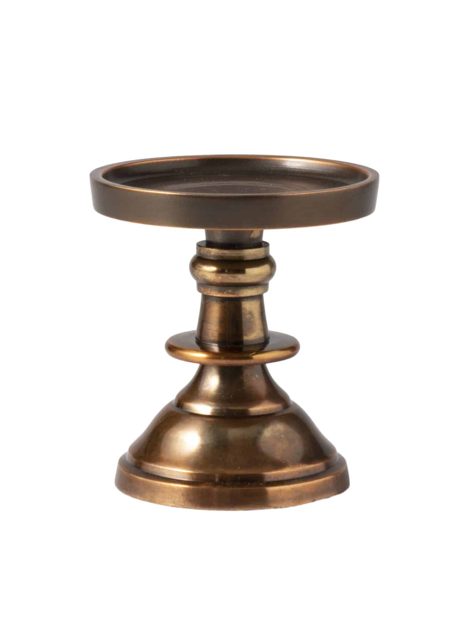 Side view of the mini copper pedestal with warm cast aluminum finish.