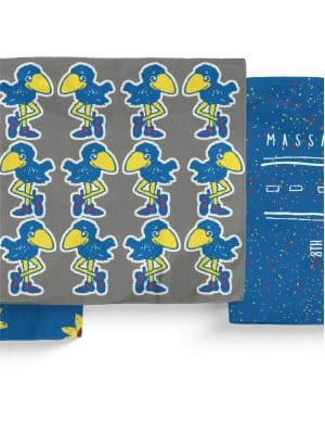 KU Old Mass Double-Sided Dish Cloth Set featuring retro Jayhawk graphics and Kansas-themed designs in bold school colors.