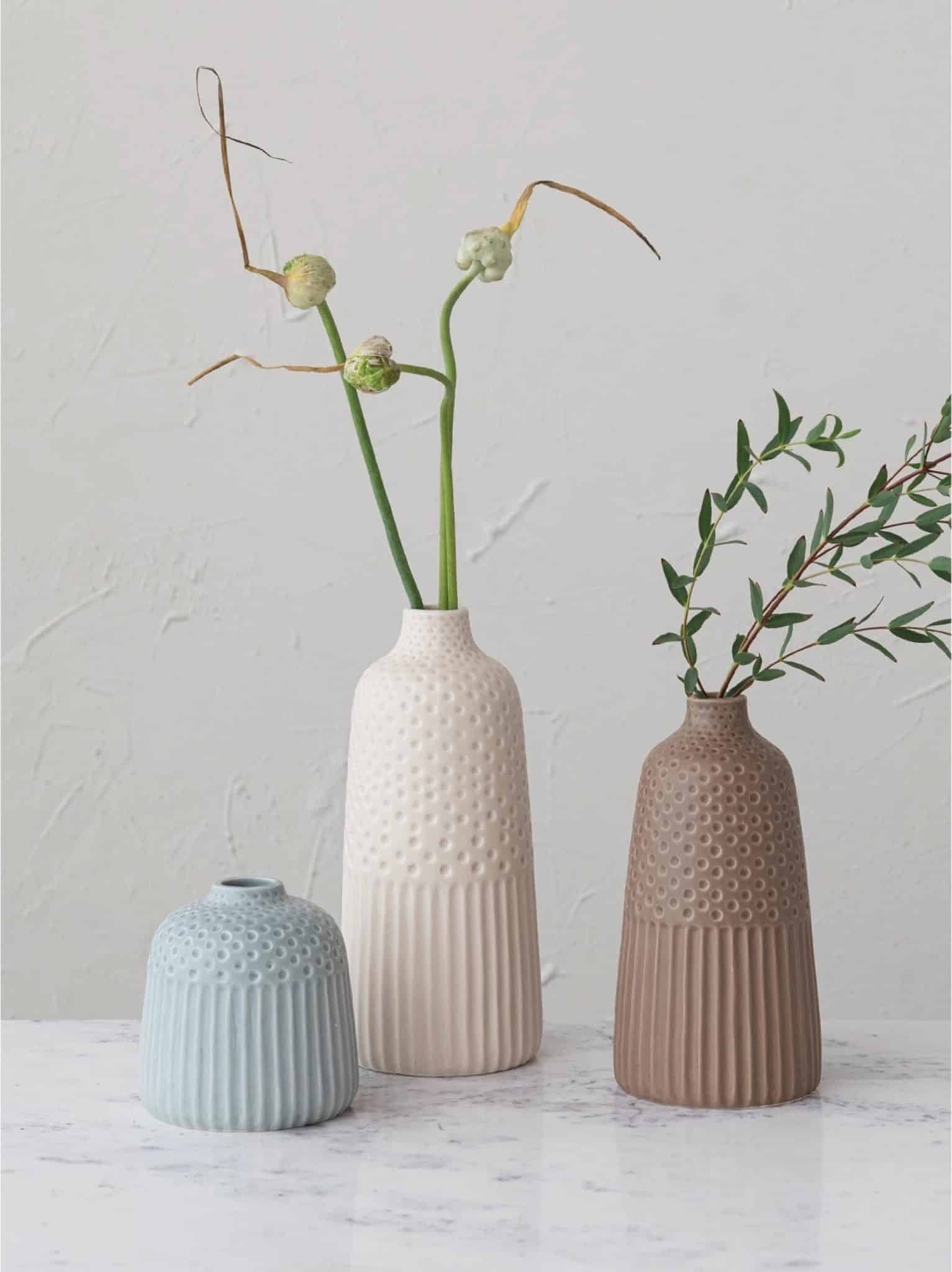 All 3 Vases Shown Displayed with Greenery