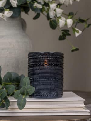 Navy Dotted Glass Flameless Candle