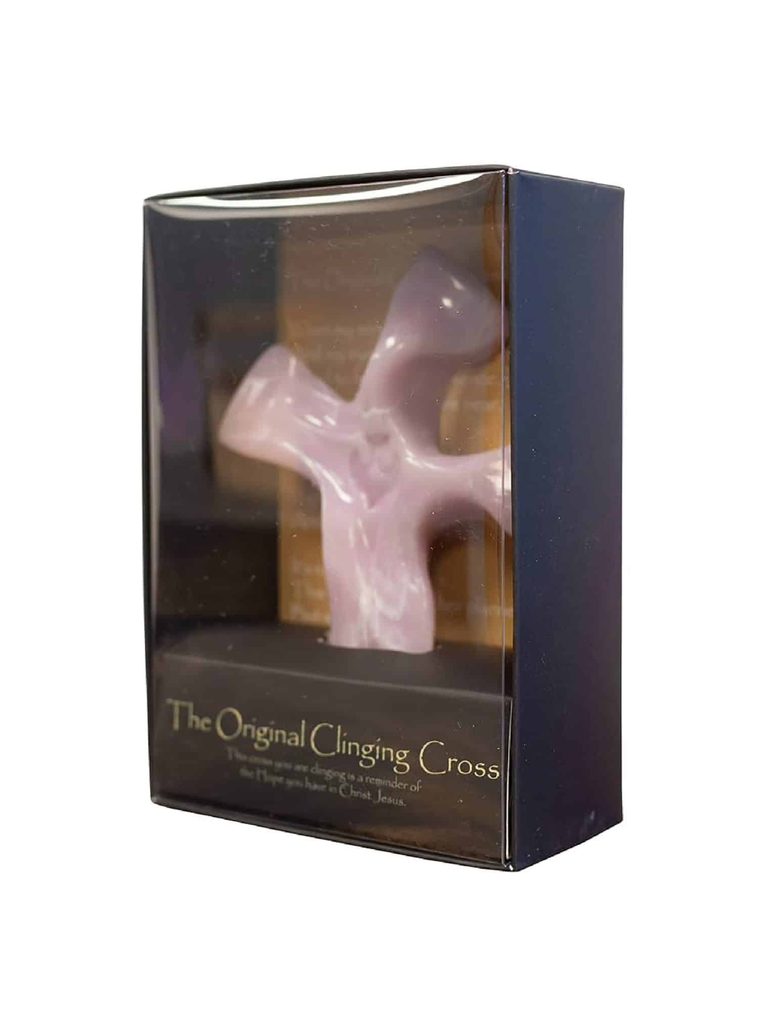 Vervain pink Clinging Cross in gift box with prayer card included