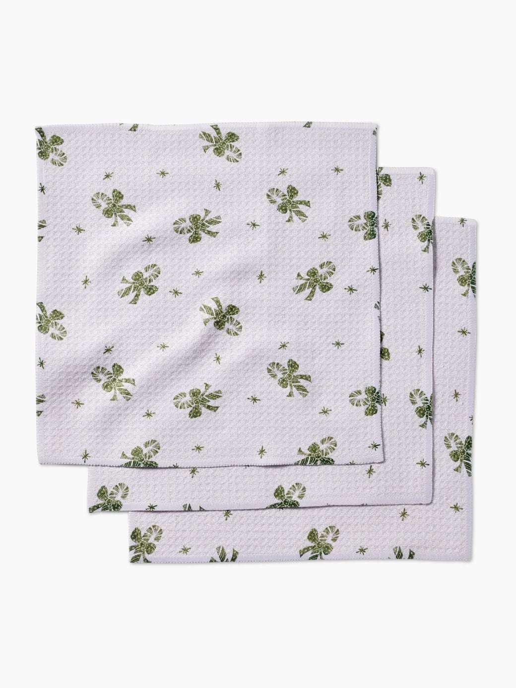 be-made-hays-ks-holiday-dishcloth-set-candy-canes-for-you Eco-friendly Geometry dishcloths with green candy cane bow pattern, set of three.