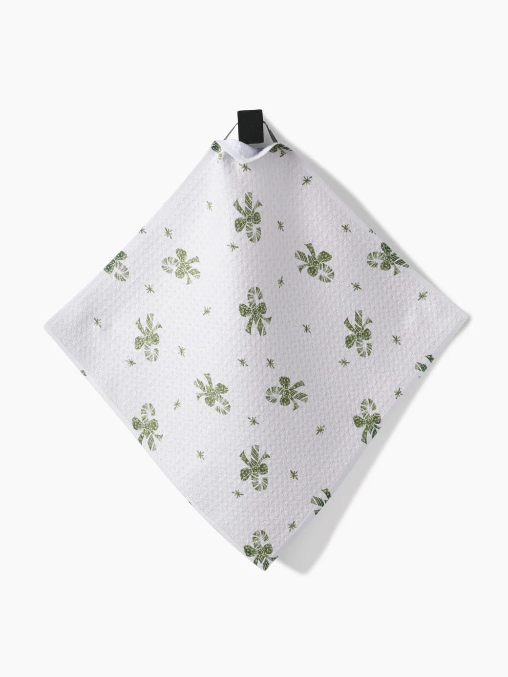 Candy Canes For You Geometry Dishcloth Set with green candy cane bows on white background.