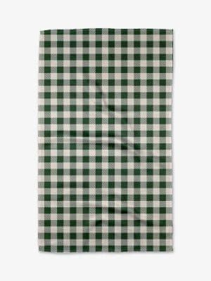 Christmas Gingham Geometry Towel in green and white plaid pattern.