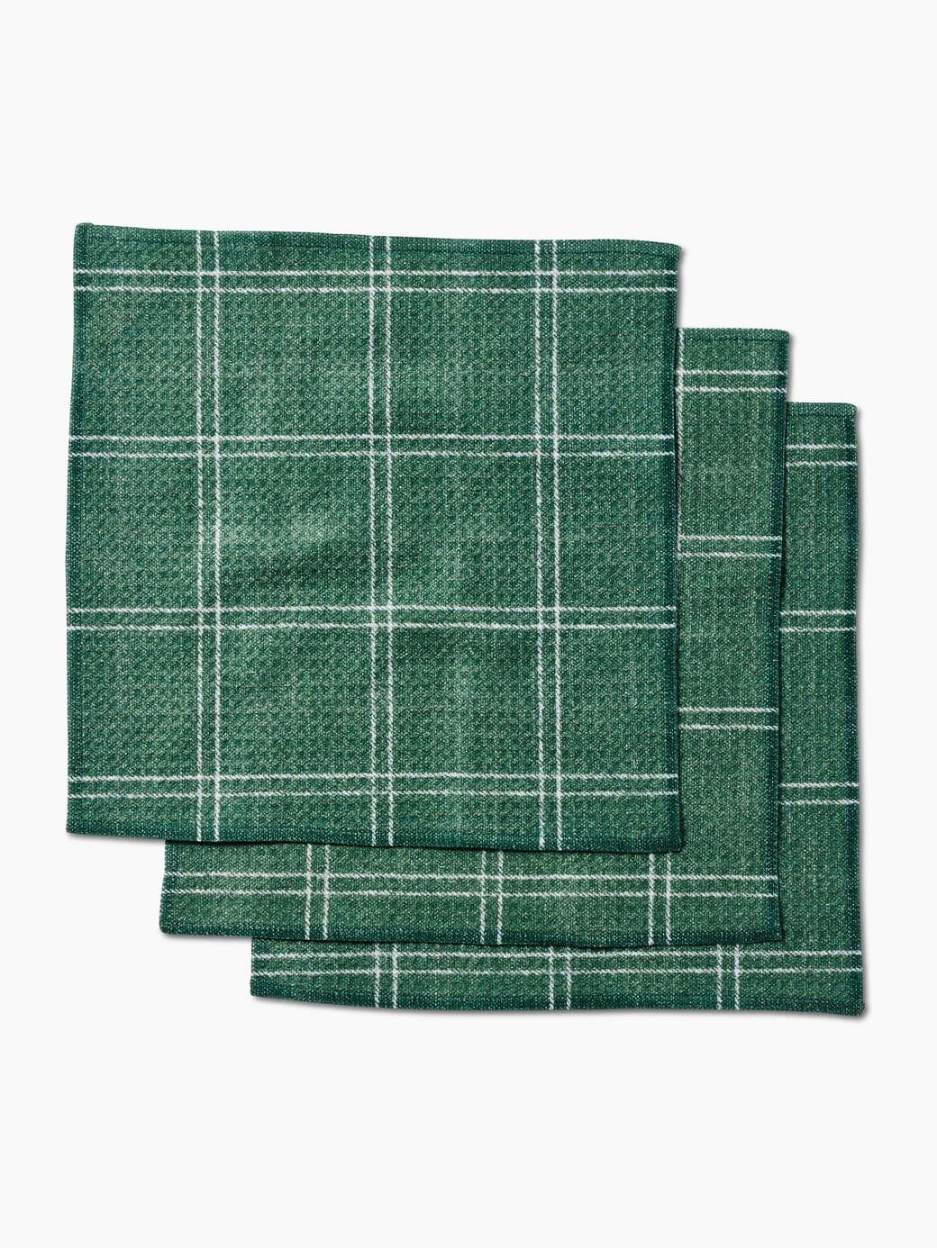 be-made-hays-ks-plaid-pine-forest-geometry-dishcloth-set Forest green plaid Geometry dishcloths with white lines, absorbent microfiber fabric, set of three.
