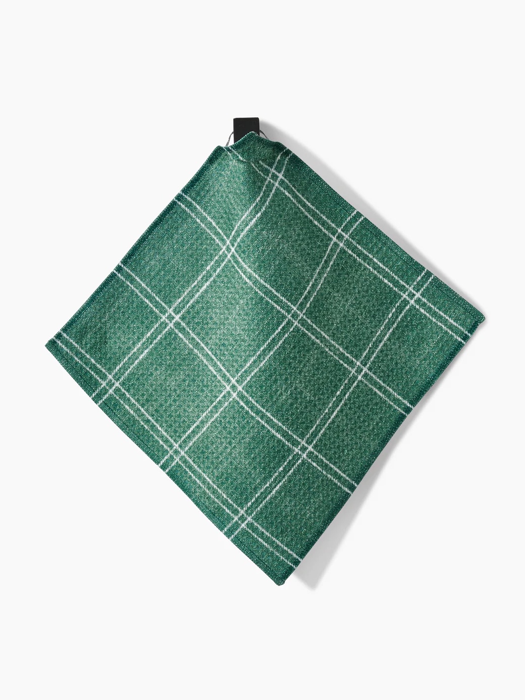Green plaid Geometry dishcloth set of three, made with Geoweave™ fabric for absorbent and quick-drying use.