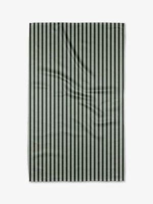 Green and white striped Geometry kitchen towel made from Geoweave™ fabric, absorbent and quick-drying.