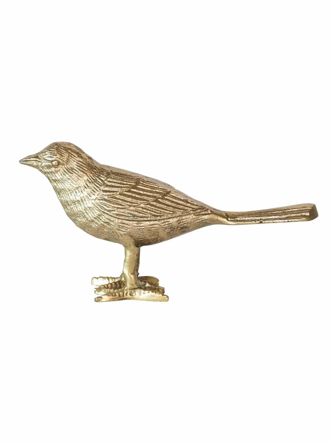 Textured Gold Bird Figurine in cast aluminum with a warm gold finish, shown on a white background.