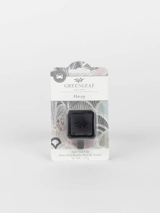 Haven Auto Vent Clip in Greenleaf packaging with coastal-inspired fragrance.