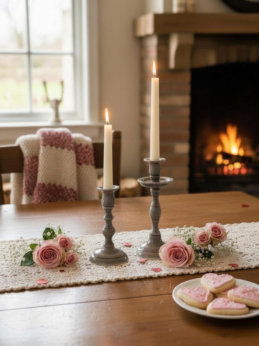 Gray Empire Taper Candle Holders Styled Near a Fireplace with Neutral Decor