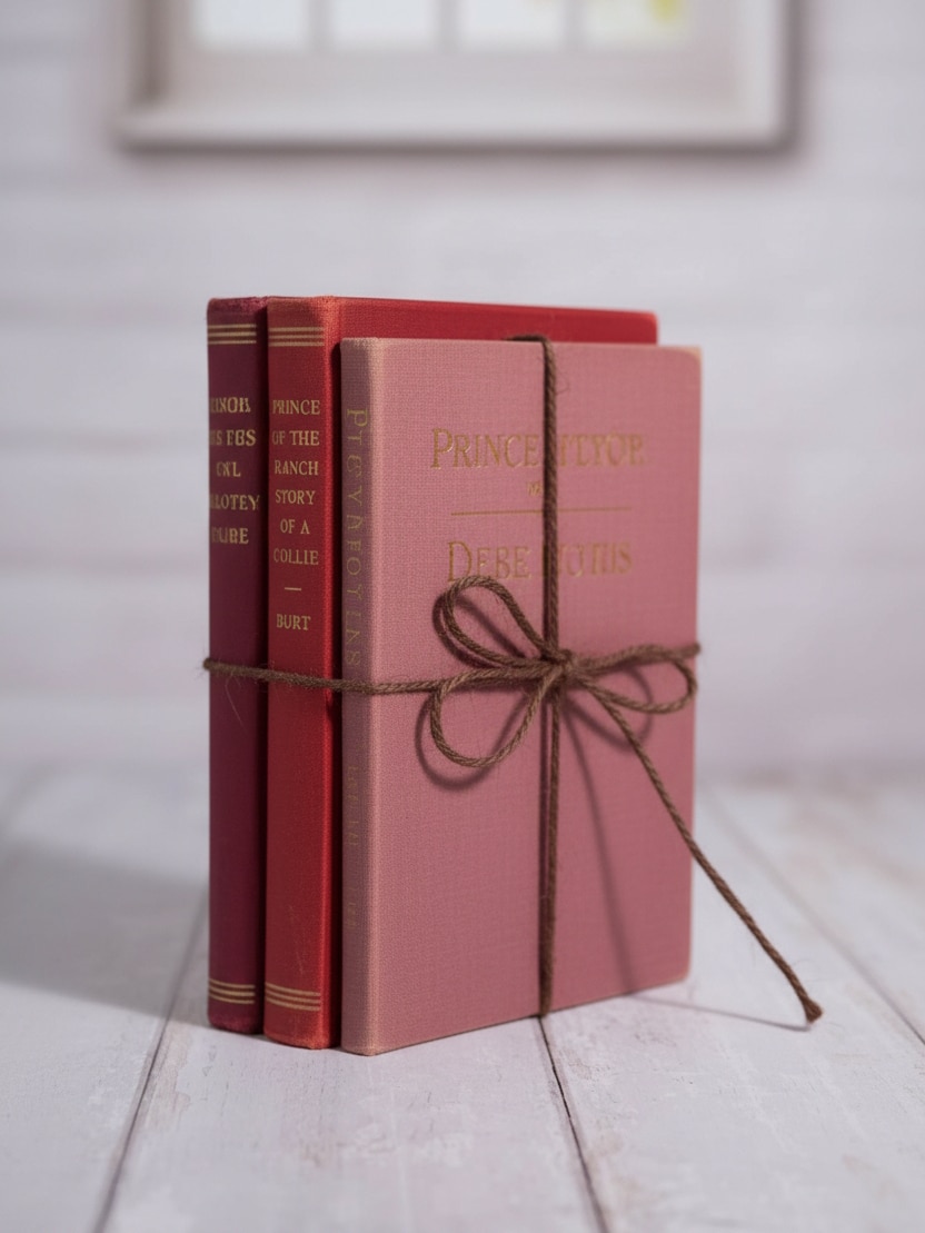 Decorative Vintage Book Set – Valentine’s with three vintage hardback books in pink and red shades, tied with twine