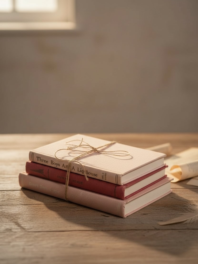 Decorative Vintage Book Set – Valentine’s shown in a flat lay stack in pink and red shades, tied with cord