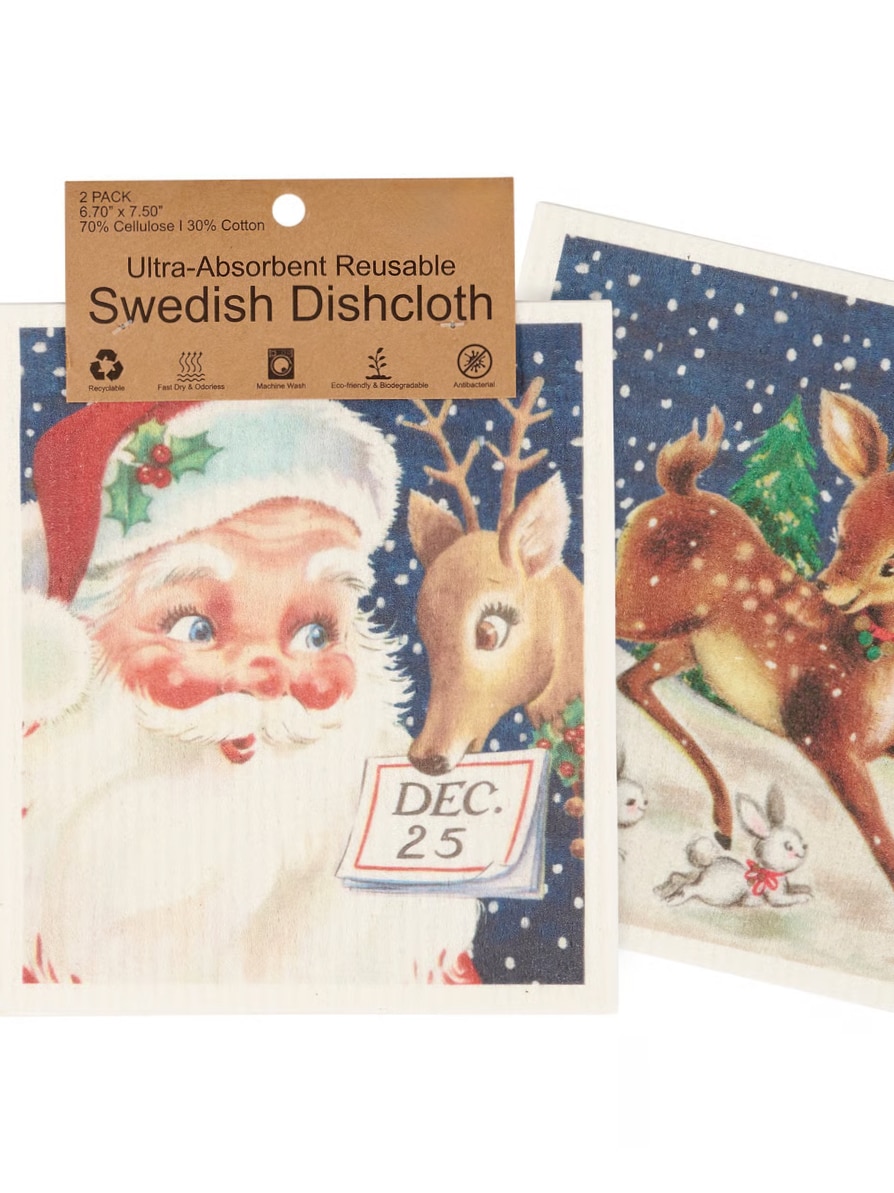 Retro Santa Claus Swedish dishcloth with “Dec. 25” calendar design.