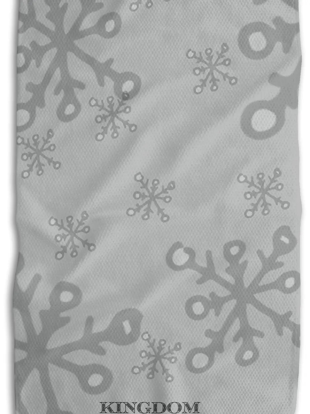 Double-sided KC holiday tea towel featuring Chiefs-themed ornaments, snowflakes, and festive Big Red pattern.