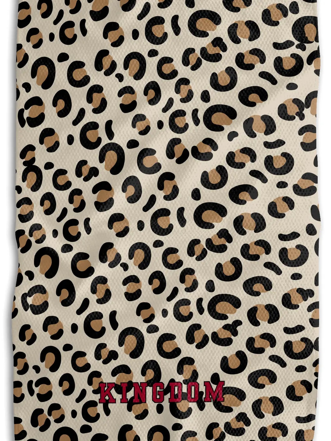 Double-sided KC tea towel featuring Stanley tumblers in team colors and trendy leopard print backside.