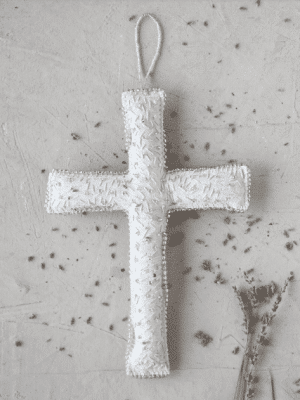 Be Made Hays, KS. Handmade Recycled Fiber Glass Cross with Glass Beads Decor Hanging Neutral