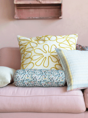 Be Made Hays, KS. 26" Square Cotton Slub Pillow w/ Embroidery, Cream & Mustard Color