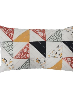 Be Made Hays, KS. Cotton Patchwork Quilted Lumbar Pillow with Kantha Stitch and Tassels