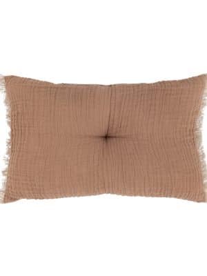 Be Made Hays, KS. 16"L x 10"H Linen & Cotton Tufted Two-Sided Lumbar Pillow w/ Button and Fringe