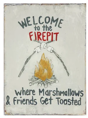 Be Made Hays, KS. 11-3/4"W x 15-3/4"H Tin Wall Décor "Welcome To The Firepit Where Marshmallows and Friends Get Roasted, Multi Color