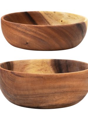 Be Made Hays, KS. 8" Round x 3"H & 7" Round x 1-1/4"H Acacia Wood Bowls, Set of 2