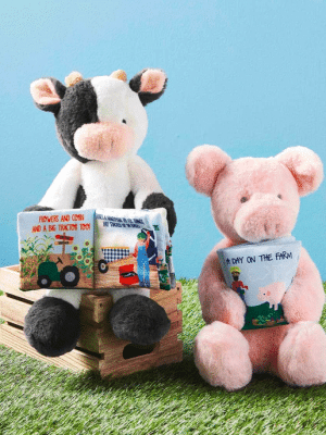 Be Made Hays, KS. Stuffed Animal Pig and Book Set Cow