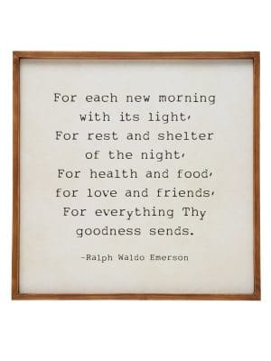Be Made Hays, KS. Wood Frame Decor Sign For Each New Morning With It's Light Ralph Waldo Emerson Poem Art